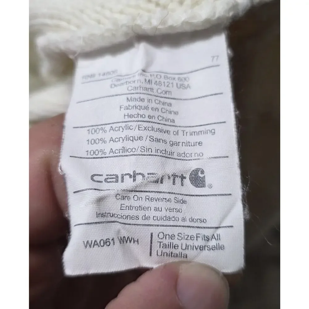 Carhartt Kids Cable Knit Beanie Hat Ivory Cream Cuffed Embroidered Logo Youth